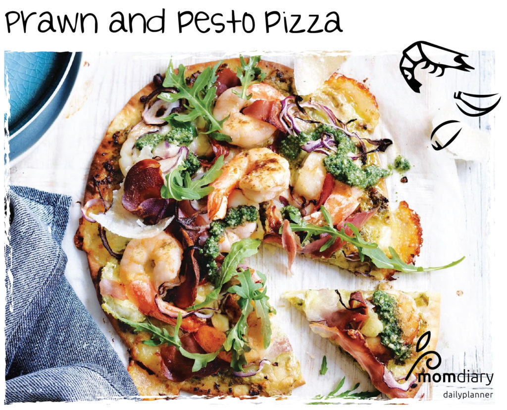 Prawn and pesto pizza recipe