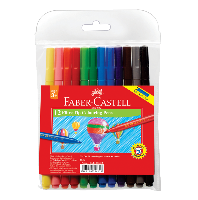 Image shows 12 packaged Faber-castell Fibre Point Pens