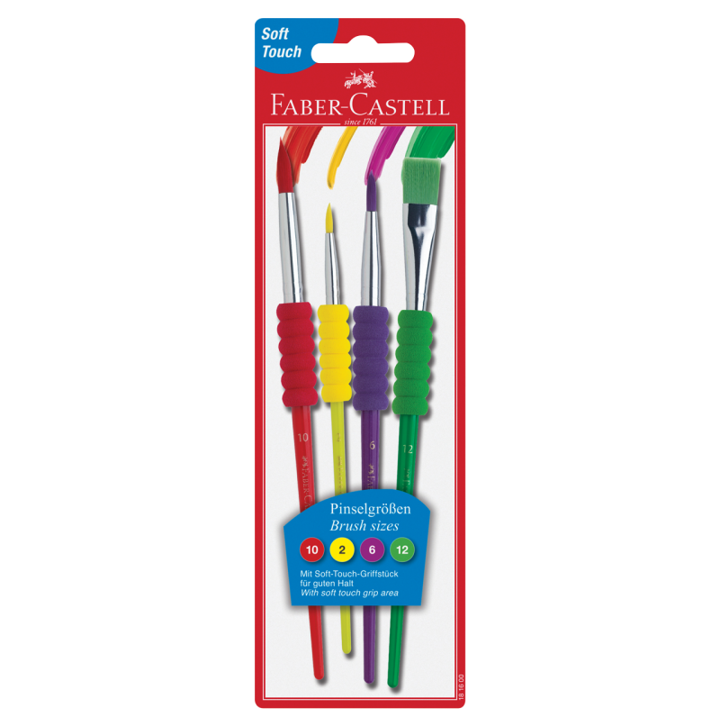 Image shows 12 packaged Faber-Castell paint brushes