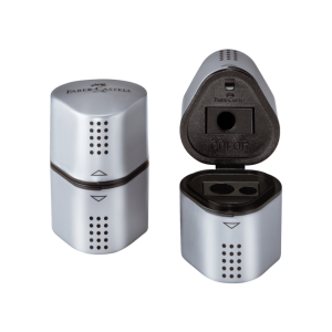Image shows a silver Faber-Castell sharpener