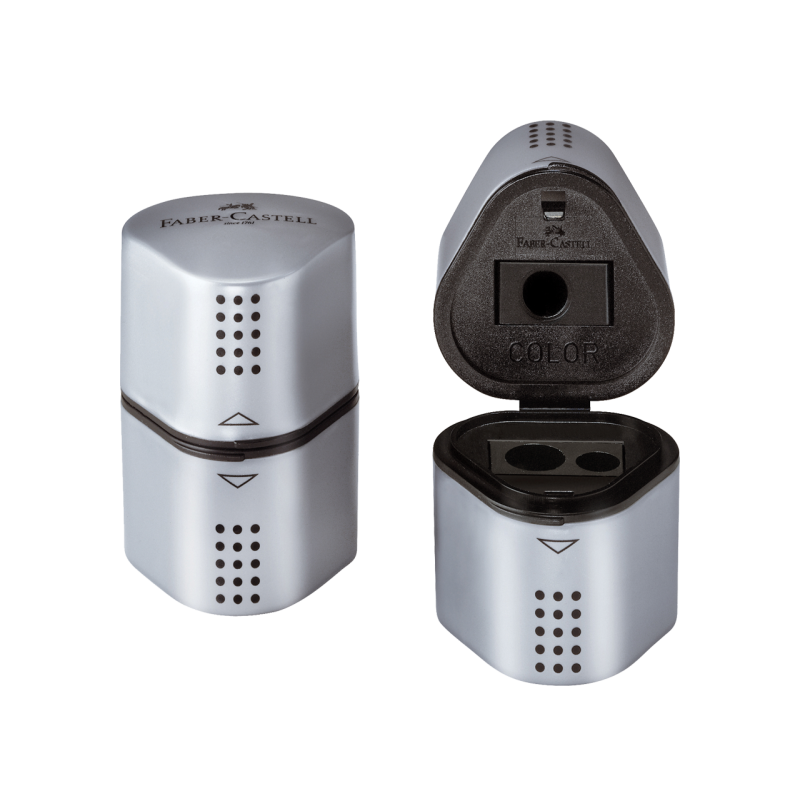 Image shows a silver Faber-Castell sharpener