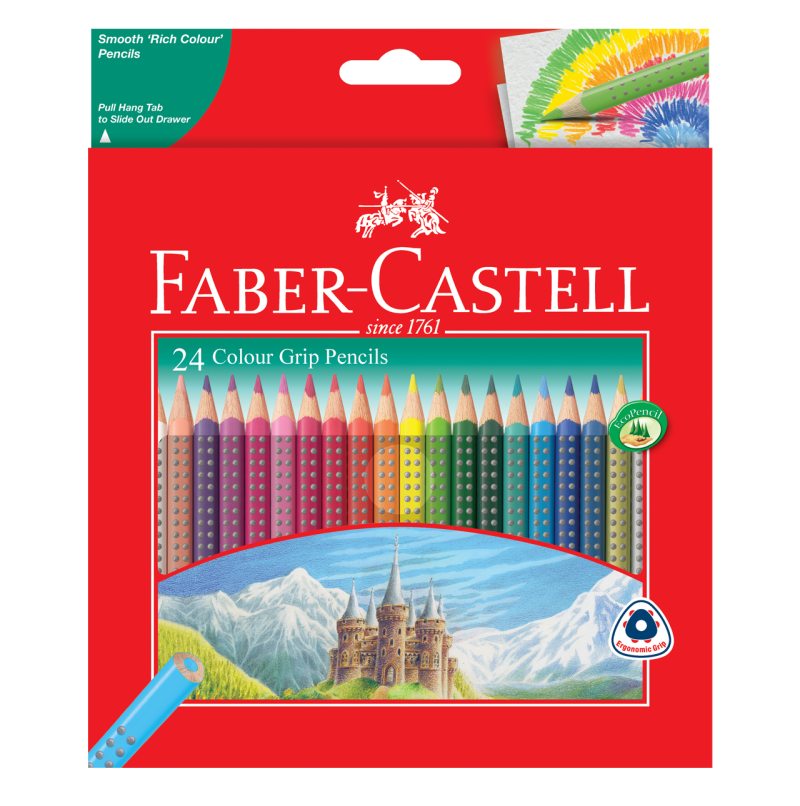 Image shows 24 packaged Faber-Castell Colour Grip Pencils