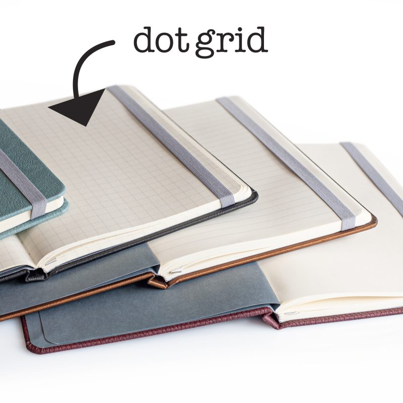 Image showing the 3 different styles of pages of the journals - dot grid, blank or lined