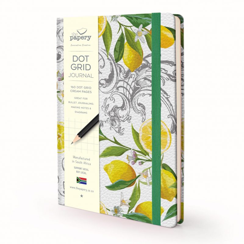 Image shows a Designer Floral - Lemon Dot grid Journal