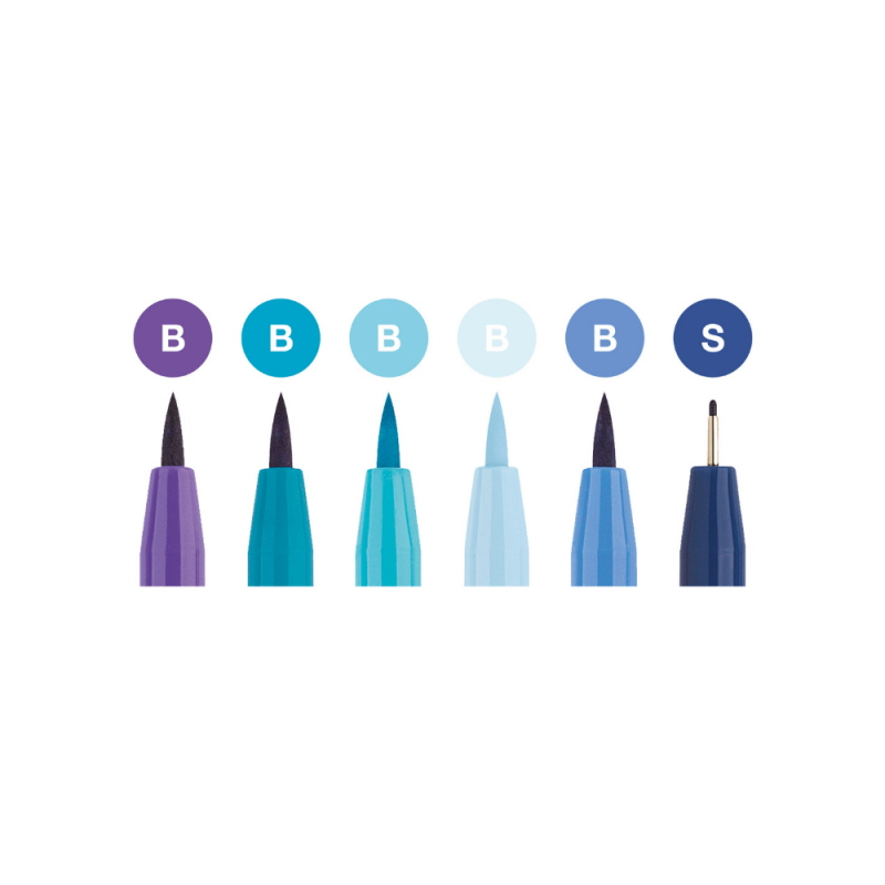 Image shows a set of 4 Faber-Castell Blues Pens