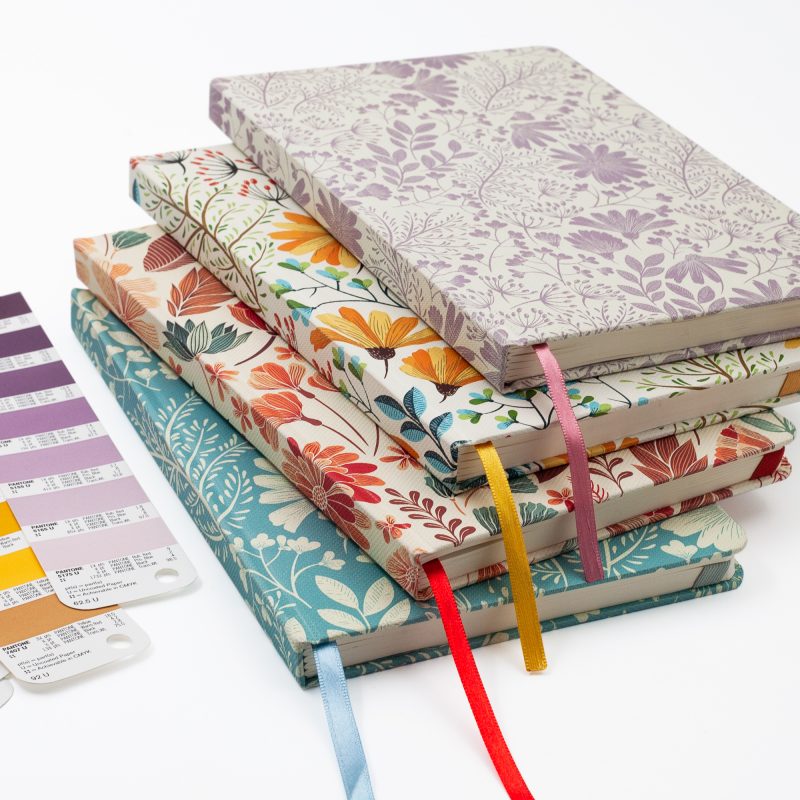 Image shows stack of Floral Premium Dot Journals